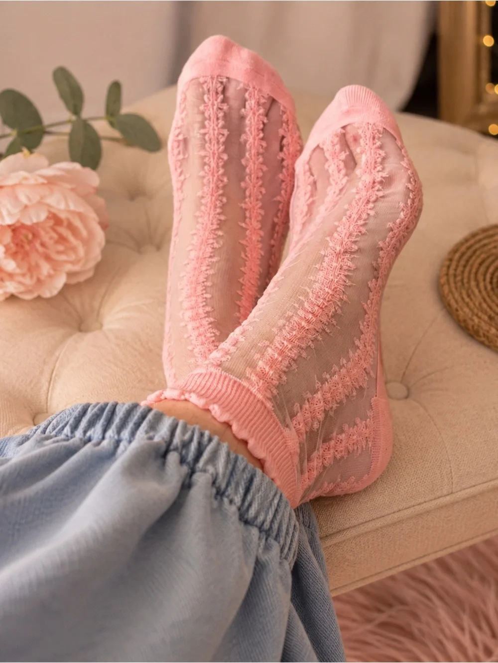 POL Pink Sheer Lace Socks Brand New